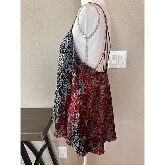 Cinq à Sept 100% Silk Strappy Tank Top Red black size large - Picture 4 of 6
